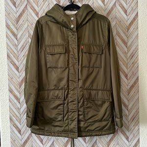 Levi Army Green Sheen Lined Jacket Women’s Size Large